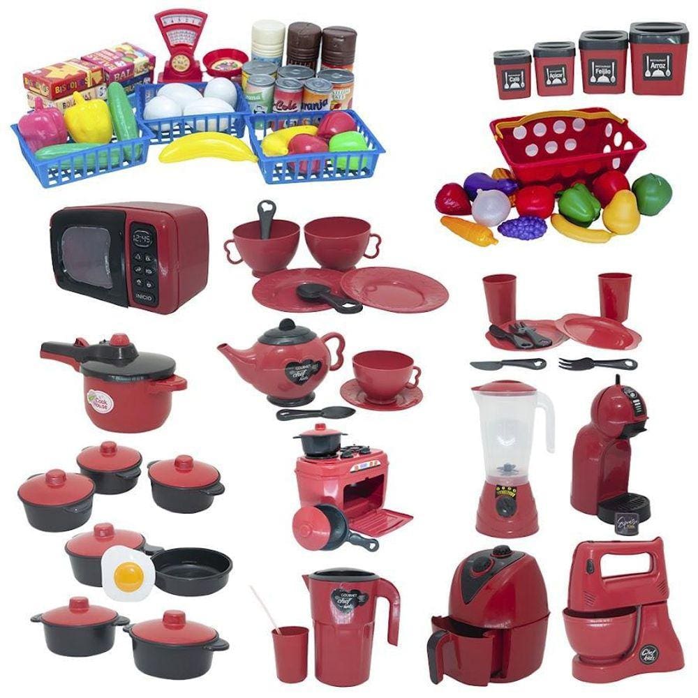 Cozinha Completo Brinquedo Mercado Jogo Panela Air Fryer 86P