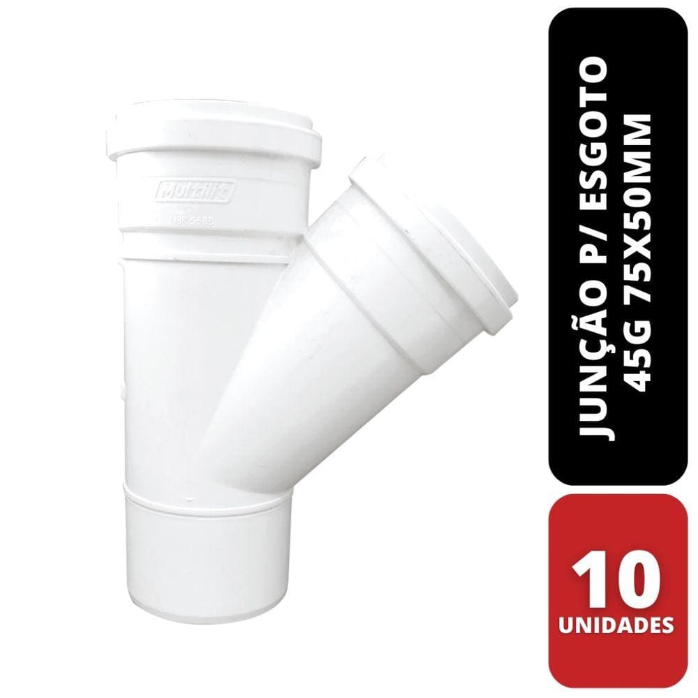 Kit C/ 10 Junção P/ Esgoto 45G 75x50mm Multilit