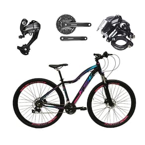 Bicicleta Feminina aro 29 Ksw Mwza 27v Câmbios Shimano Altus Freios Hidráulicos - Preto/Pink/Azul
