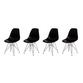Kit 4 Cadeiras Eiffel Eames Preta Base Cromada Sala Cozinha