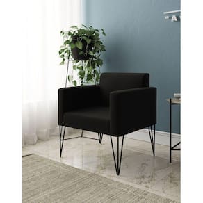 Poltrona Ideal Para Recepção Turim Pés Hairpin Preto Tecido Suede Preto - Preto