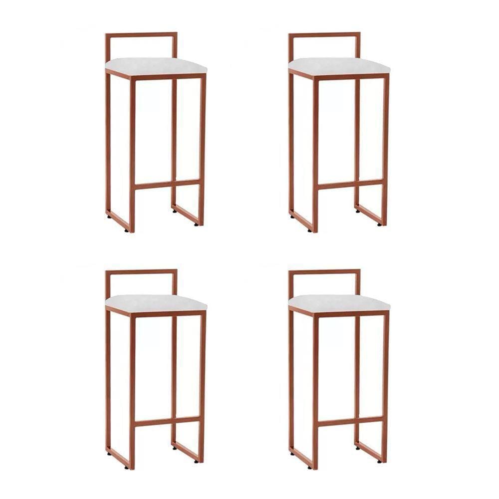 Kit 4 Banquetas Industrial Alta Bar Cozinha Bistrô Em Aço Dori Cobre Assento Suede Branco - Preto