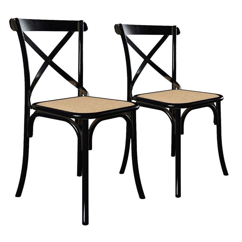 Kit 2 Cadeiras Cross Katrina Preta Assento Corano Bege Aço New Green - Bege