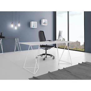 Escrivaninha Bela Vista Cavalete Tampo Branco Base Ferro Branco - Preto