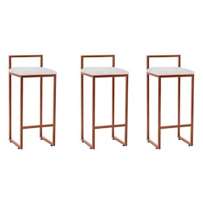 Kit 3 Banquetas Altas Industriais Em Aço Dori Cobre Assento Suede Branco - Preto