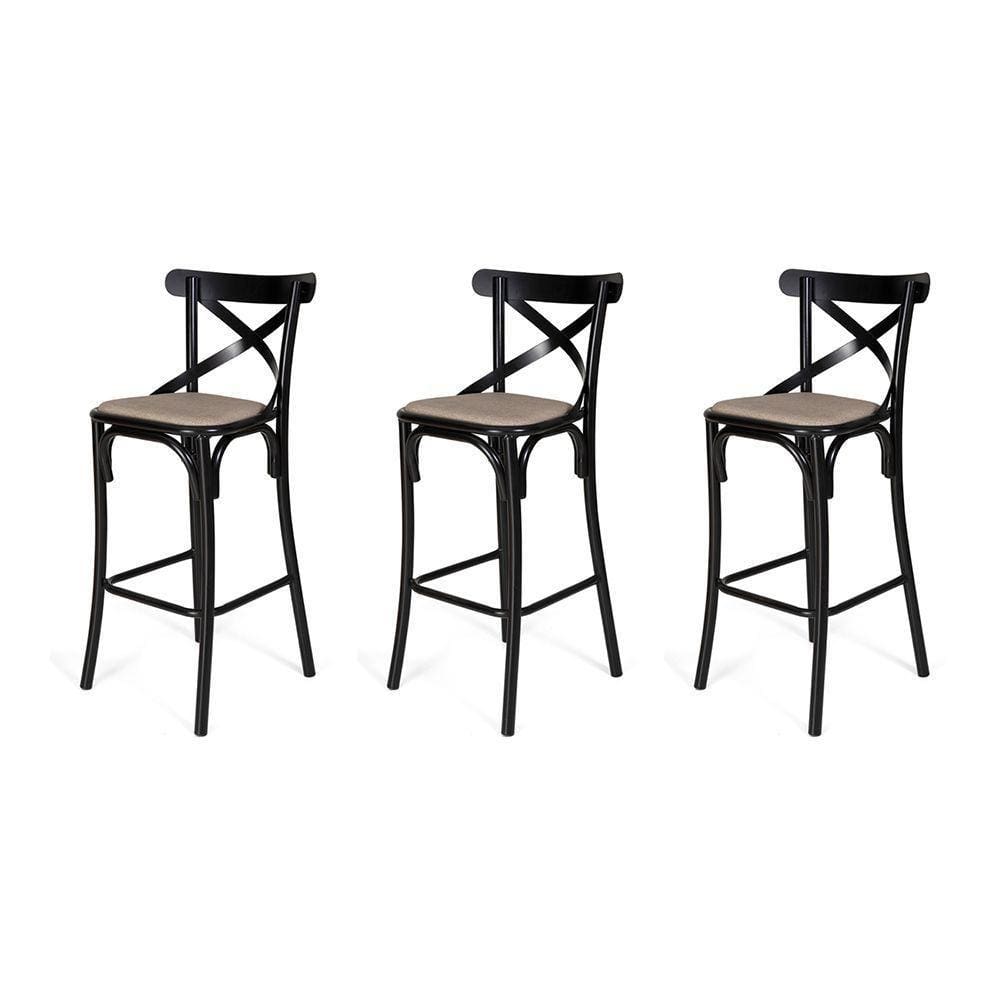 Kit 3 Banquetas Katrina Em Aço Preto - Preto