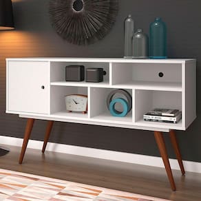 Bancada Rack Retro Tv Até 50 Polegadas 75 Branco Mdf / Mdp 123cm Olivar - Cor: Branco