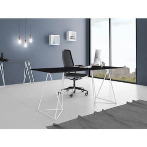 Escrivaninha Bela Vista Cavalete Tampo Preto Base Ferro Branco - Preto