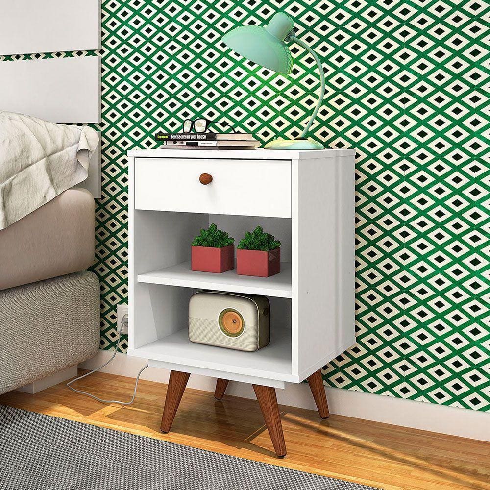 Mesa Cabeceira Retro Plus Branco Mdf/mdp 42cm Olivar - Cor: Branco