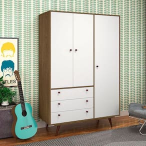 Guarda Roupa Solteiro 3 Portas 3 Gavetas Retrô 20 Olivar - Cor: Branco