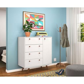 Cômoda 4 Gavetas E 1 Porta Retrô 30 Olivar - Cor: Branco