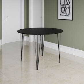 Mesa Jantar Redonda Preta Hairpin 110Cm Elen Base Ferro Preto - Preto