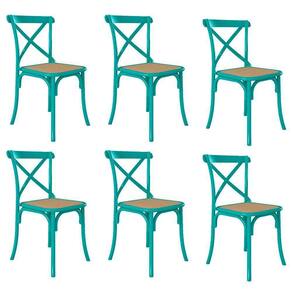 Kit 6 Cadeiras Cross Katrina X Azul Turquesa Assento Bege Aço New Green - Preto