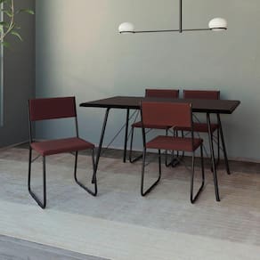 Mesa Jantar Paraty 120Cm Tampo Preto Com 4 Cadeiras Angra Estofadas Preta E Marrom - Preto