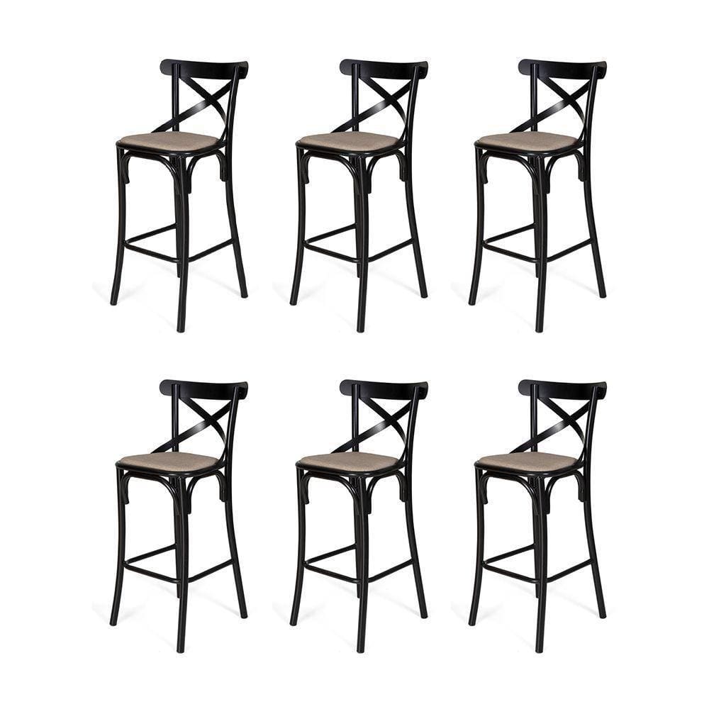 Kit 6 Banquetas Katrina Em Aço Preto - Branco