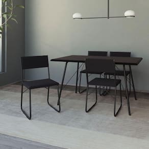 Mesa Jantar Paraty 120Cm Tampo Preto Com 4 Cadeiras Angra Estofadas Pretas - Preto