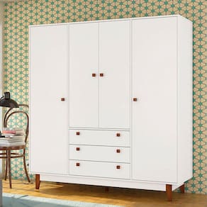 Guarda Roupa Casal 4 Portas 3 Gavetas Vintage Olivar - Cor: Branco