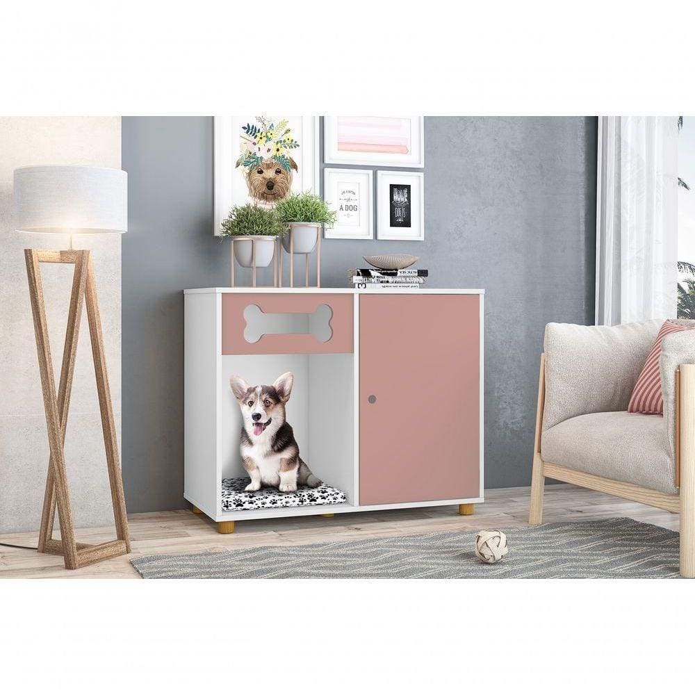 Aparador Pet Dog Branco/rose - Cor: Branco