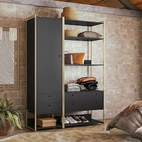 Closet Modulado Industrial Quarto Solteiro 143cm - Preto - Cor: Preto