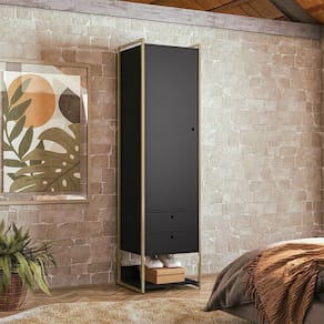 Closet Industrial Solteiro Armario Com Cabideiro + 2 Gavetas Olivar - Preto - Cor: Preto