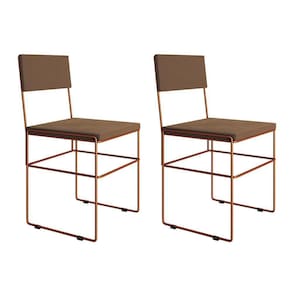 Kit 2 Cadeiras De Jantar Estofadas Veludo Marrom Base Cobre Vitoria - Marrom