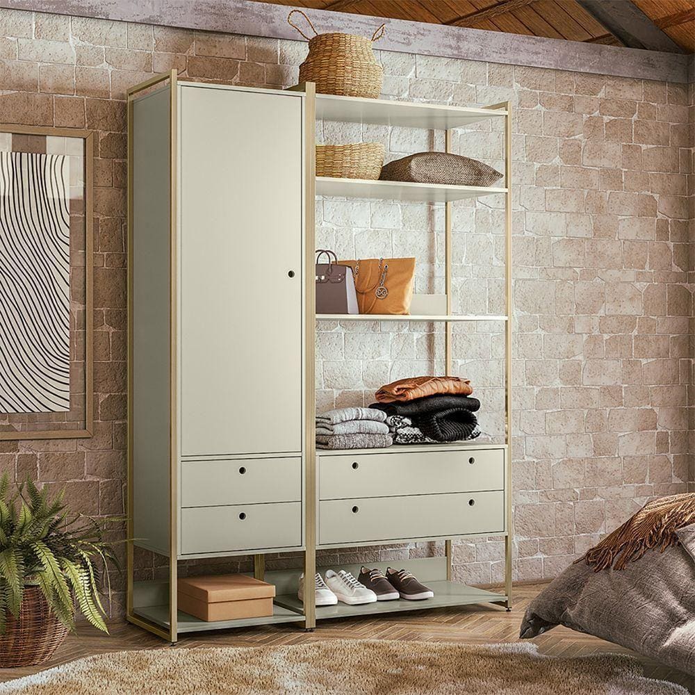 Closet Modulado Industrial Quarto Solteiro 143cm - Off White - Cor: Off White