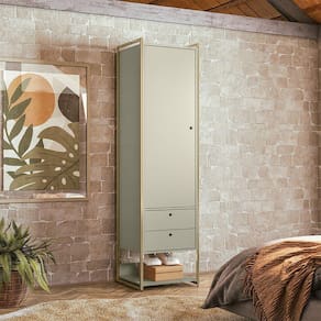Closet Industrial Solteiro Armario Com Cabideiro + 2 Gavetas Olivar - Off White - Cor: Off White