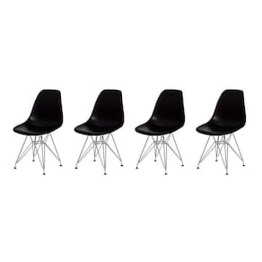 Kit 4 Cadeiras Eiffel Eames Preta Base Cromada Sala Cozinha