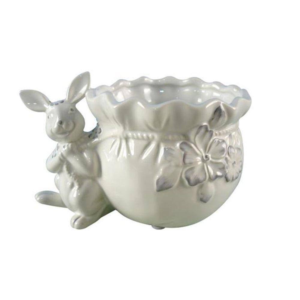 Floreiro / Vaso De Cerâmica Coelho - Branco