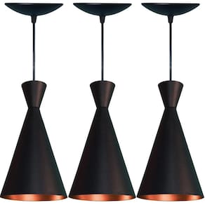 Kit 3 Pendentes Cone  Preto Fosco E Cobre