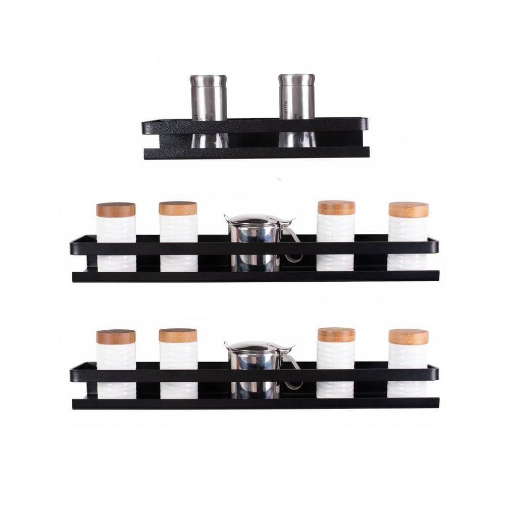 Kit 3 Prateleiras Cozinhas Utensílios Temperos Preto Fosco