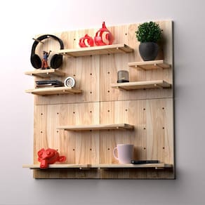 Kit 4 Painel Pegboard Prateleira Organizador Madeira Pinus