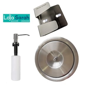 Kit Lixeira Embutir tampa escovada 3l + Dosador + Porta Esponja Em Inox 304