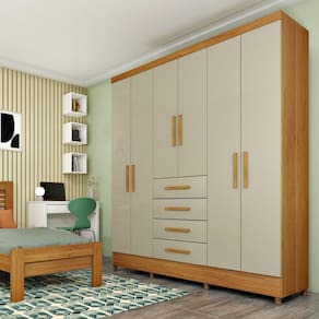 Guarda Roupa Casal 6 Portas 4 Gavetas Arizona Cinamomo/Off White