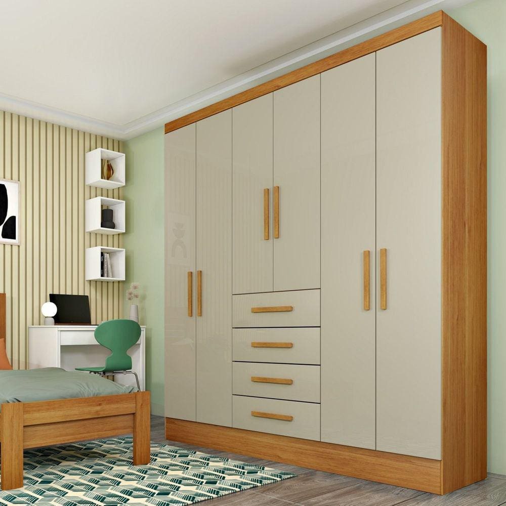 Guarda Roupa Casal 6 Portas 4 Gavetas Arizona Cinamomo/Off White