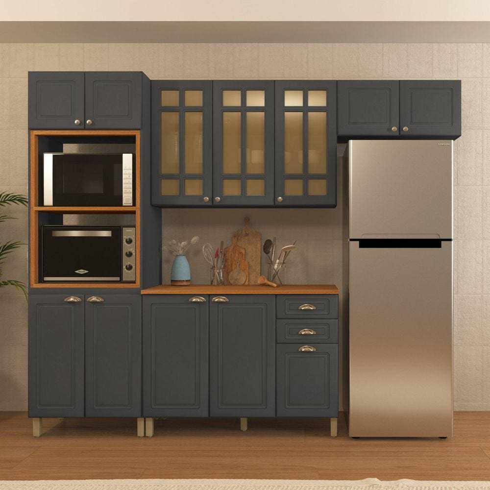 Cozinha Completa 4 Peças 12 Portas 2 Gavetas 2 Nichos para Forno Paris Indekes Cinza