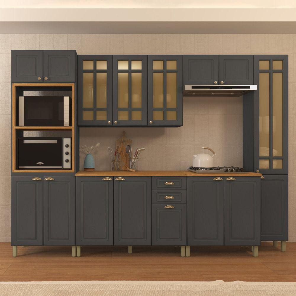 Cozinha Completa 6 Peças 16 Portas 2 Gavetas Paris Indekes Cinza