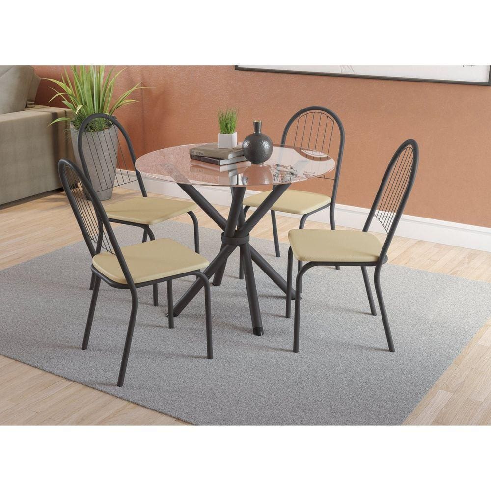 Conjunto Volga Jantar com 4 Cadeiras Preto Fosco/Preto