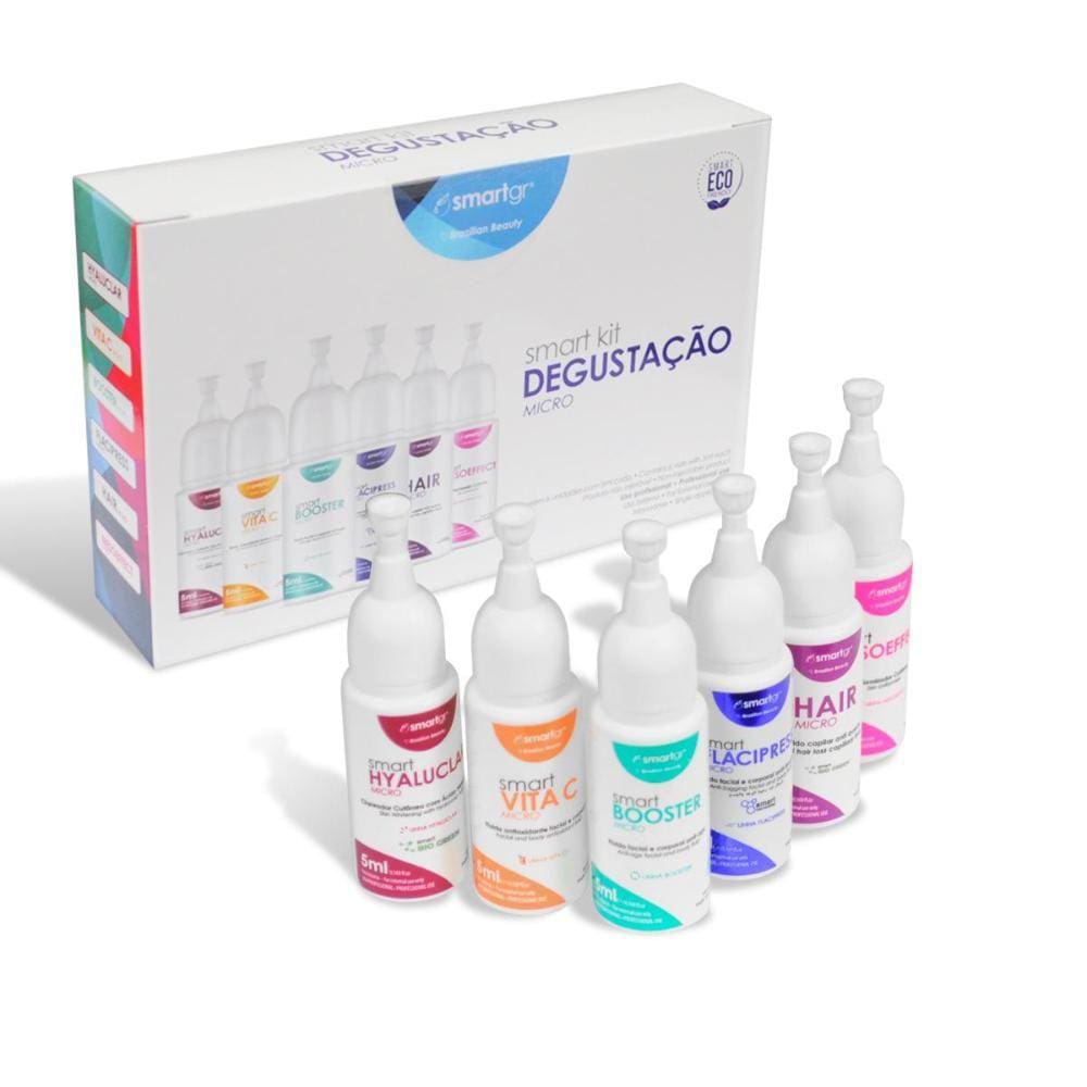 Smart Kit Degustação Micro 6 Frascos Monodose Fluido Facial e Corporal Clareador Anti-Idade Hidratante | Smart GR