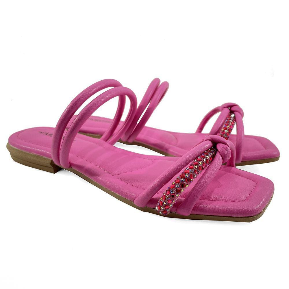 Rasteira Mississipi Tiras Strass Nó Feminina - Rosa
