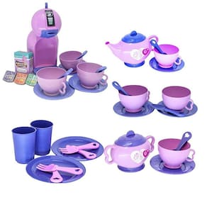 Kit Cafeteria Brinquedo Menina Prato Copo Infantil Rosa 36Pç
