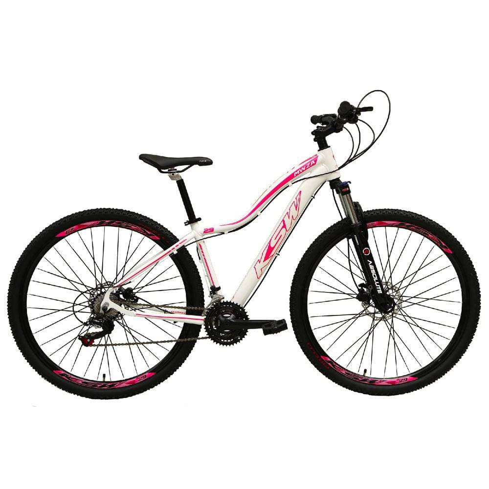 Bicicleta Feminina Aro 29 Ksw Mwza Alumínio 24v Câmbios Shimano Garfo com Trava no Ombro - Branco/Rosa