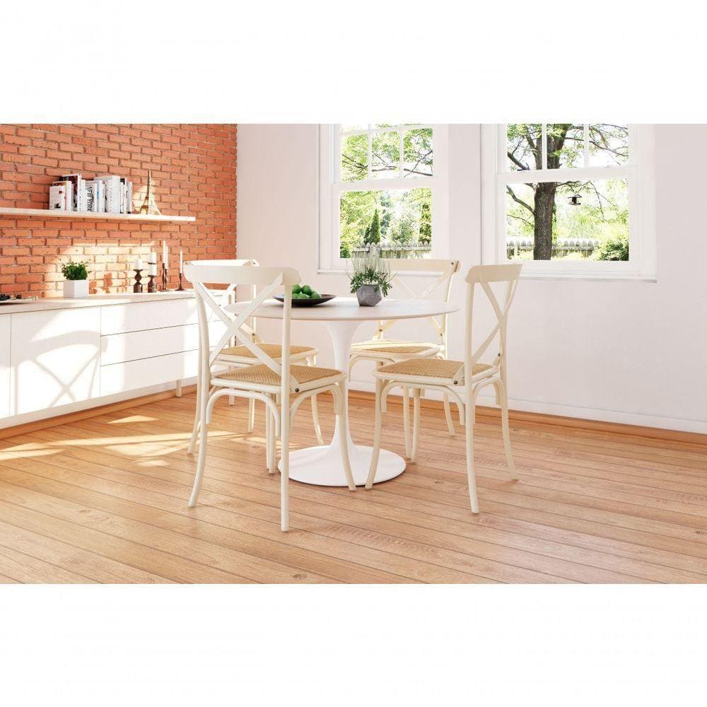 Kit 4 Cadeiras Katrina X Off White Assento Bege Aço New Green - Bege