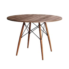 Mesa Eames Eiffel Redondo Tampo De Madeira 90Cm Amêndoa - Branco