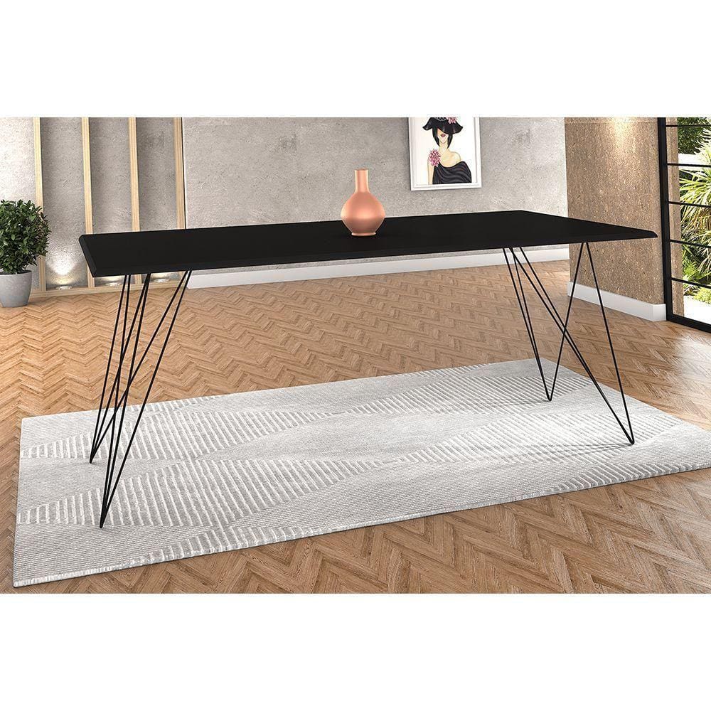 Mesa De Madeira Trama Base Preta Com Tampo Preto 140 X 80 - New Green - Preto