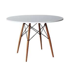 Mesa Eames Eiffel Redondo Tampo De Madeira 80Cm Branca - Branco