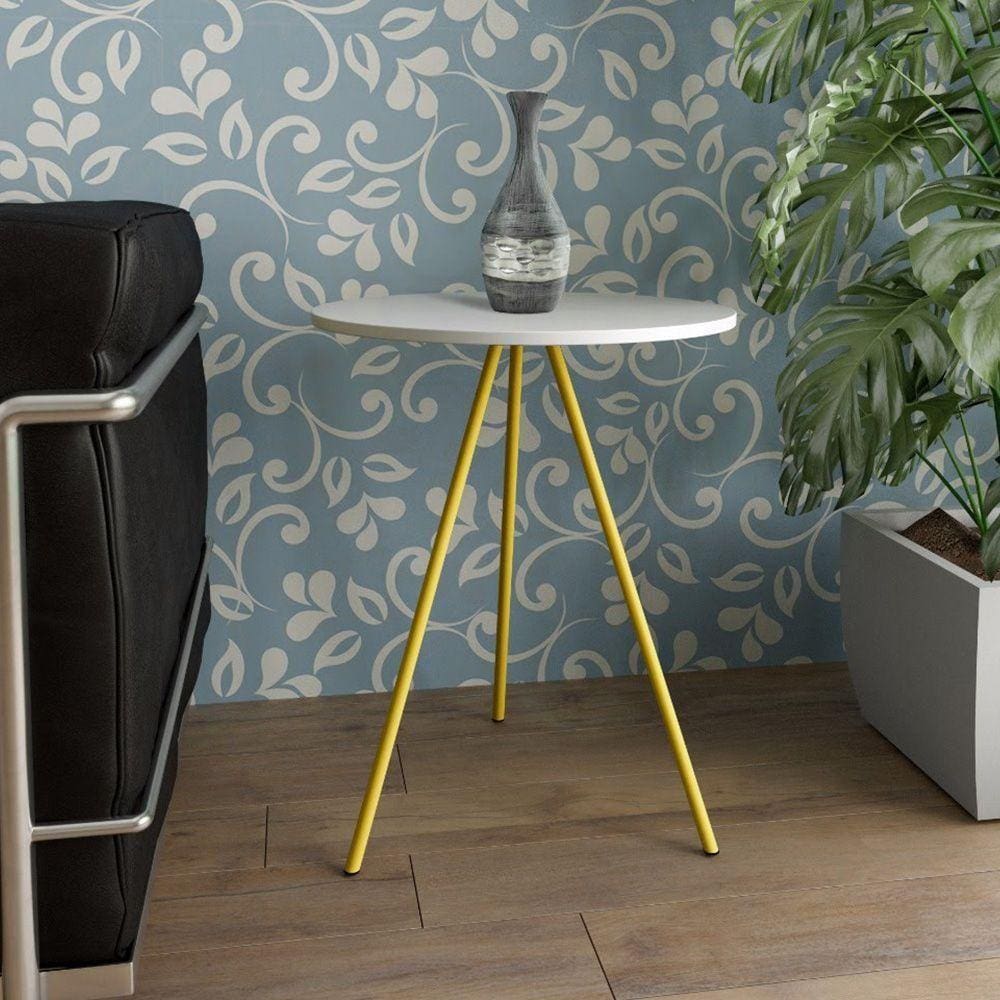 Mesa Lateral Gabriela Wood Branco E Amarelo - Branco