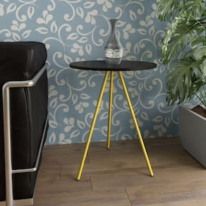 Mesa Lateral Gabriela Wood Preto E Amarelo - Preto