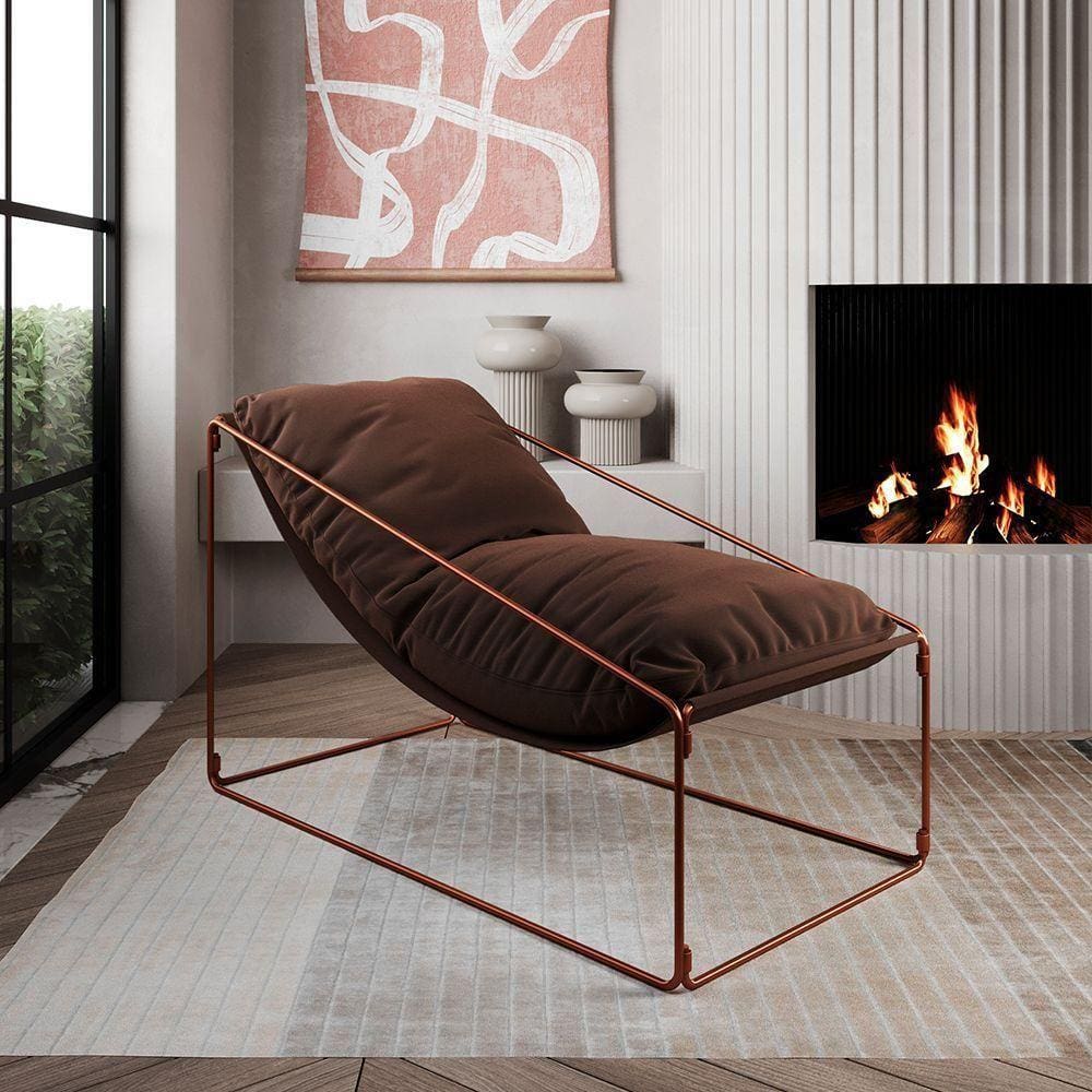 Espreguiçadeira Industrial Arpoador Com Almofada Cobre E Marrom - Marrom
