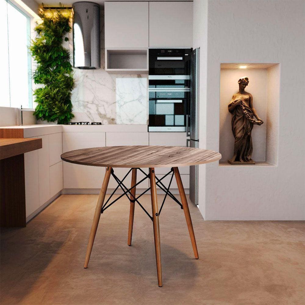Mesa Eames Eiffel Redondo Tampo De Madeira 110Cm Amêndoa - Marrom
